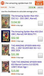 Mavin comic book value of Amazing Spiderman #53